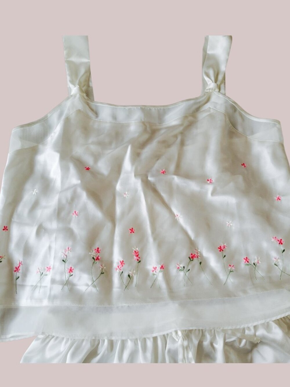 Pajamagram | Floral embroidered silky PJ set | White/Pink | Size XL
